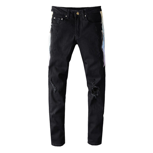 TRENDAMIRI 644 Jean slim élastique à petits pieds avec patch latéral et marque tendance High Street 