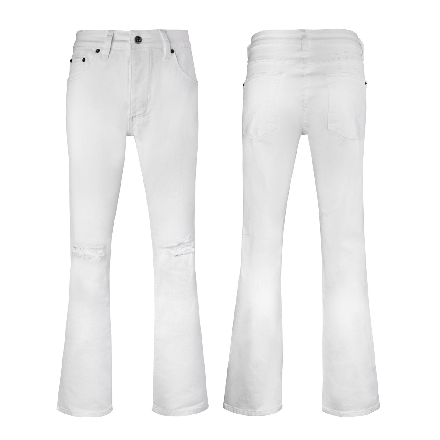 Men's Slim Flared White Jeans - Elegant Distressed Design & Bootcut Silhouette