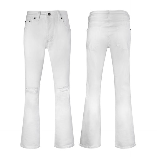 Men's Slim Flared White Jeans - Elegant Distressed Design & Bootcut Silhouette