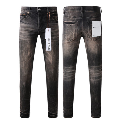 Pantalones vaqueros para hombre, pantalones vaqueros para hombre, pantalones vaqueros negros ajustados de diseñador, lavado claro, rotos, para motocicleta 9057