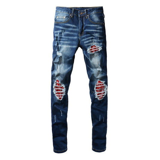 1318 Jeans déchirés de marque tendance européenne et américaine High Street Jeans bleus pour hommes Version coréenne 