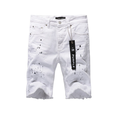 The New Jeans Mens Personality Trend Fashion Hole White Jean Shorts