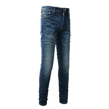 6601 Jeans High Street de marque tendance européenne et américaine Jeans bleus pour hommes Version coréenne 