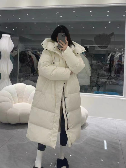 Over-the-knee Long Down Jacket Women's Loose Thickened White Duck Down.