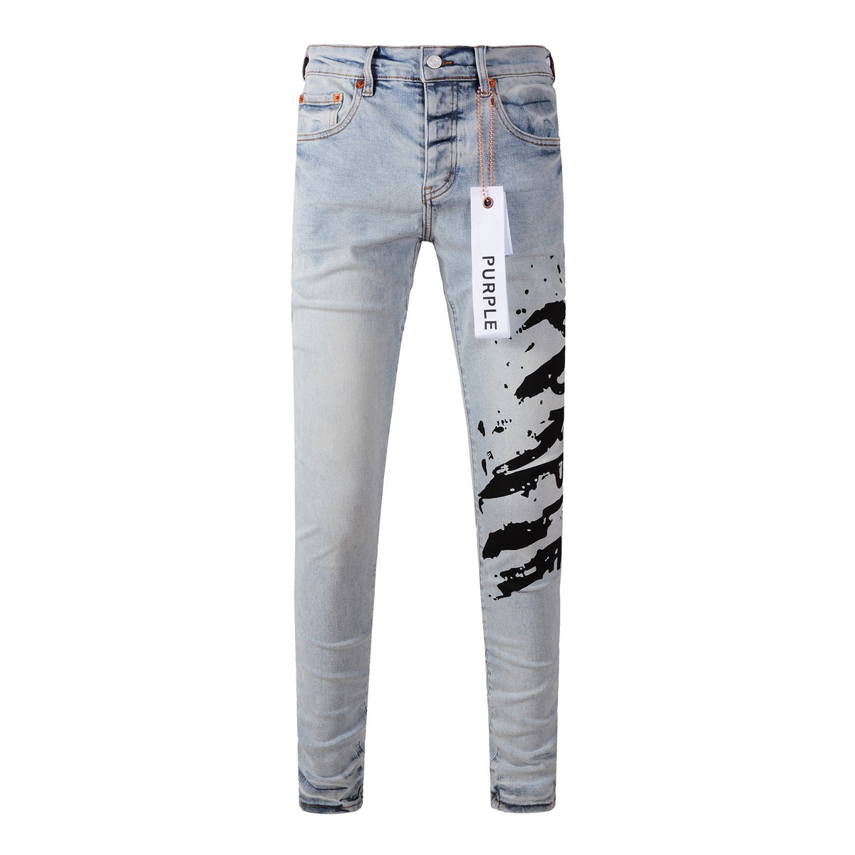 Pantalones vaqueros pitillo morados para hombre con detalle roto - Pantalones vaqueros de motociclista de moda con parches y diseño estampado - Pantalones vaqueros morados 