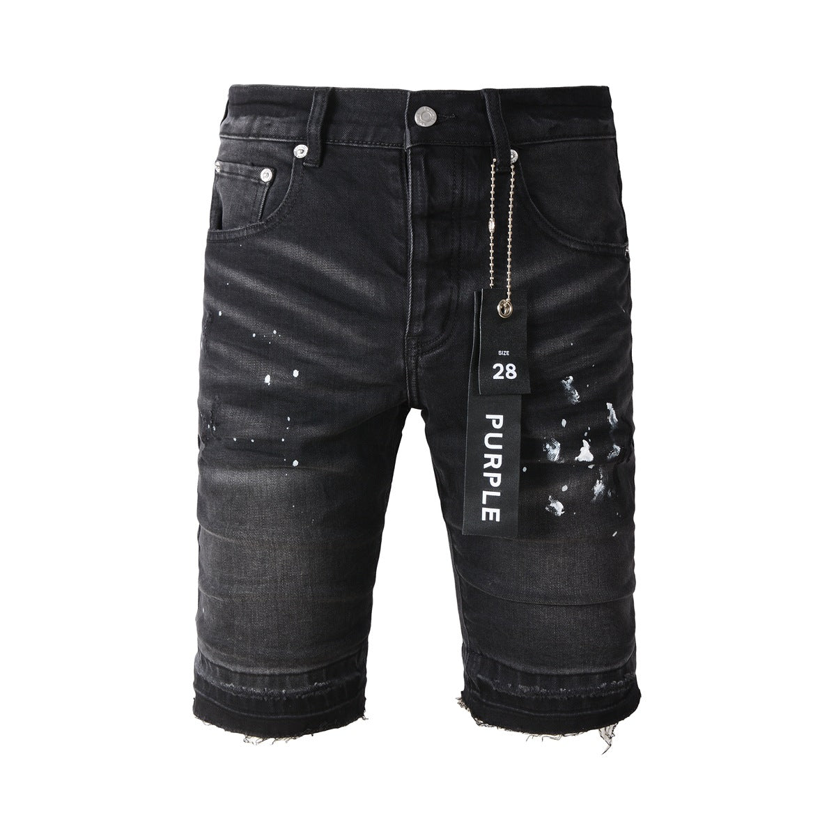 Short en jean noir 5002 avec motif à pois blancs 