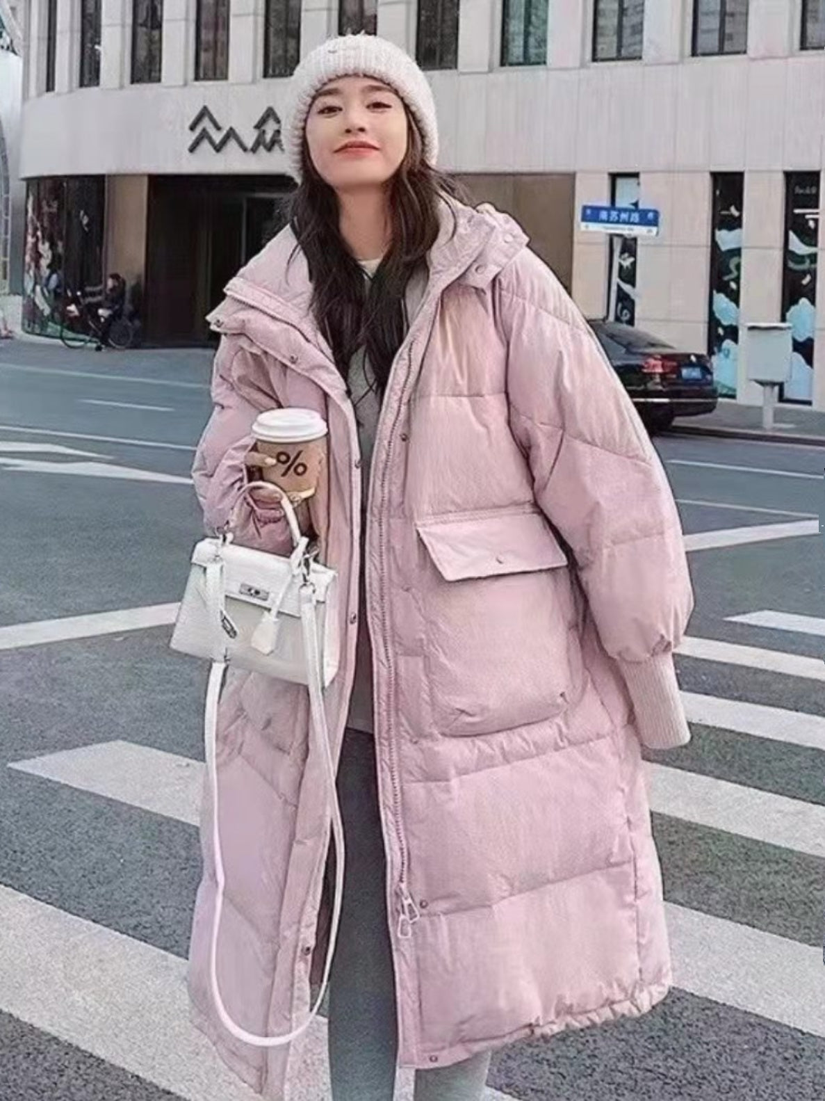 Veste à capuche en duvet de canard blanc pour vêtements d'extérieur pour femmes, longueur genou, vêtements d'extérieur amples et épais