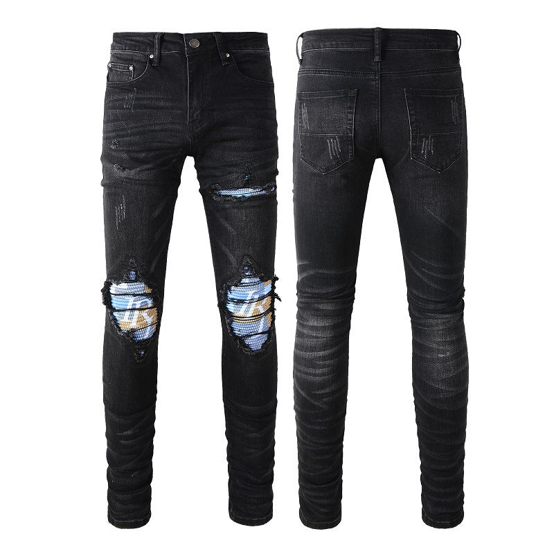 Jeans slim extensible rétro pour homme avec patch de lettres artisanales American Street Washing 