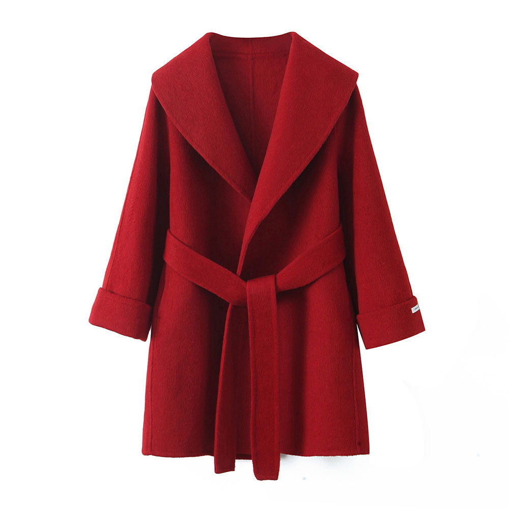 New Double-Sided Cashmere Mid-Length Belted Slim Coat for Women