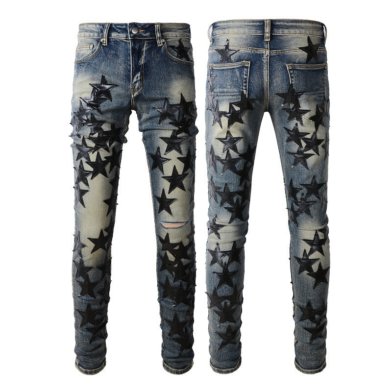 Jeans Pentagrama Empalme Tendencia Jeans High Craft Elástico Slim High Street Jeans 