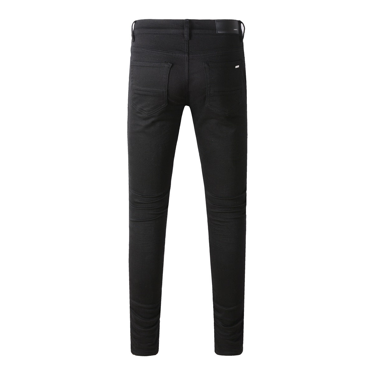 Slim Fit Black Stretch Jeans with Versatile Design and Faux Leather Panels