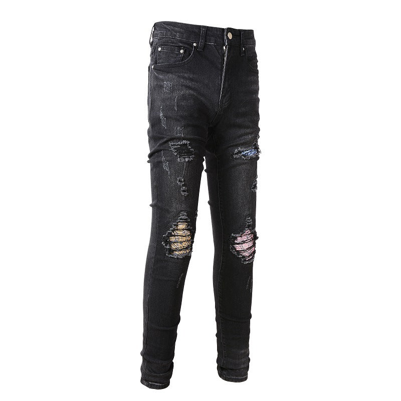 Jeans déchirés tendance de la rue européenne et américaine Pantalon slim tendance pour homme en denim #867 