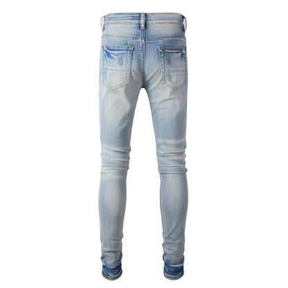 Jeans tendance High Street Jeans déchirés pour hommes Pantalons slim tendance 