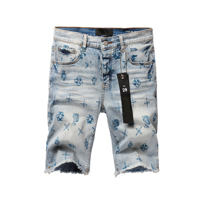 Shorts de Jean Azul 5063 con Diseño Estampado Azul 