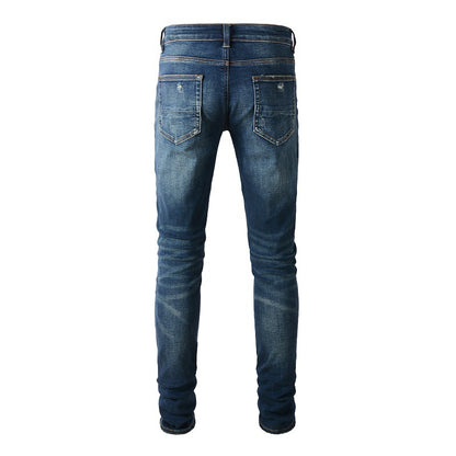 6601 Jeans High Street de marque tendance européenne et américaine Jeans bleus pour hommes Version coréenne 