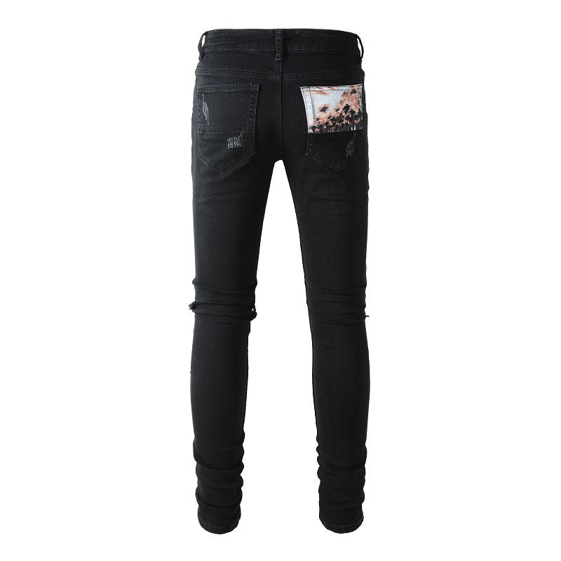 899 High Street Ripped Jeans Jean Slim pour homme avec patch et épissure en étoile 