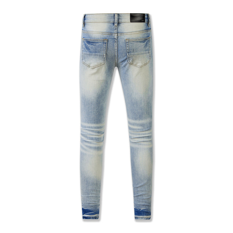 Jeans lavados estilo retro 8807 con un aspecto desgastado y rotos llamativos 