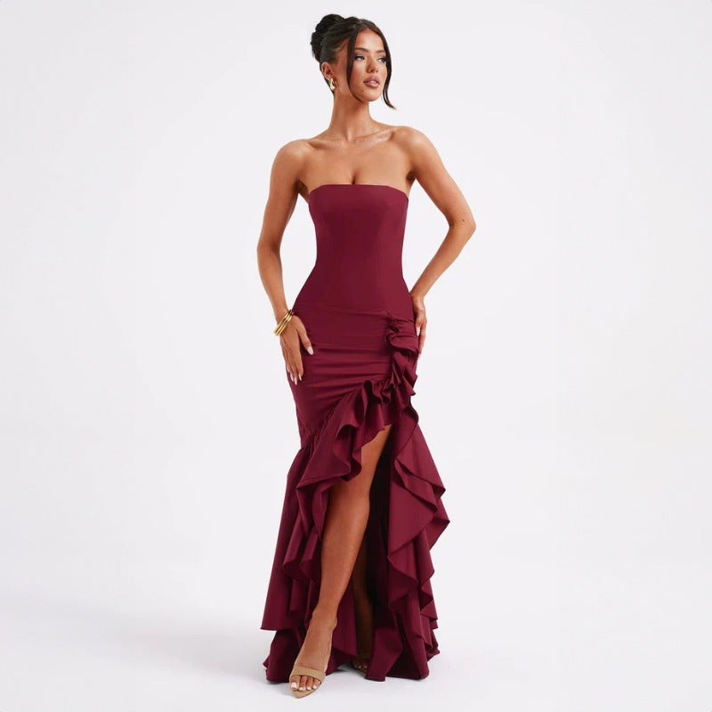 New Fashionable Sexy Off-Shoulder Strapless Asymmetrical Elegant Dress D1992886