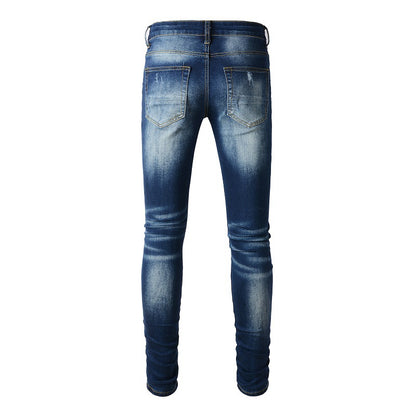 1318 Jeans déchirés de marque tendance européenne et américaine High Street Jeans bleus pour hommes Version coréenne 