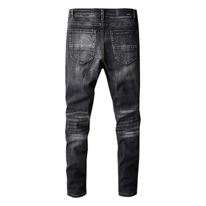 Jean slim noir pour homme avec détails extensibles et patchwork confortables 