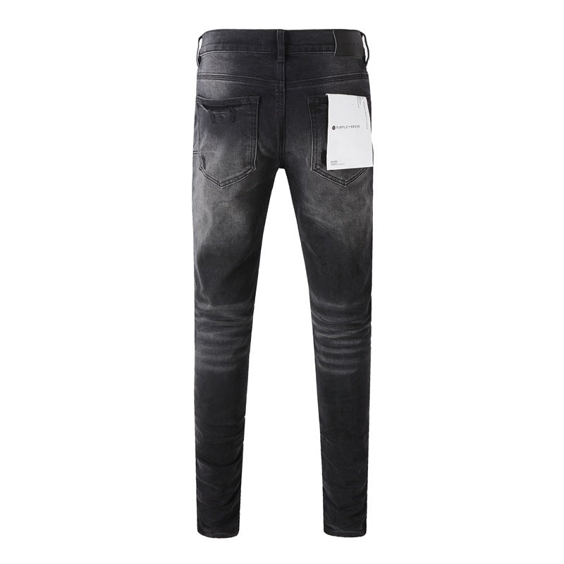 2024 New Fashion Men Black Jeans Distressed Hole Unique Personality