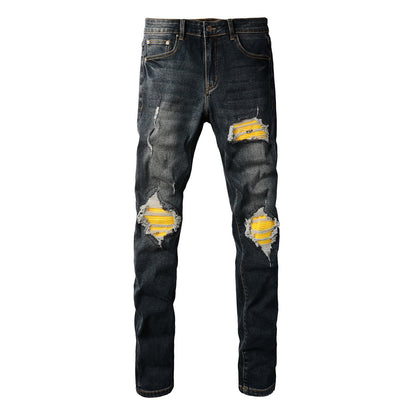 Jeans de créateur pour hommes Jeans pour hommes Jeans High Street Hole Star Patch Pantalons à empiècements brodés d'étoiles pour hommes et femmes Pantalons extensibles slim-fit Pantalons 40583 