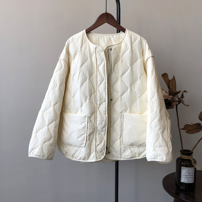 Chaqueta de plumón, plumón de pato blanco, ropa de mujer, invierno, suelta, cuadros rómbicos