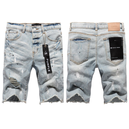 New Jeans Men Personality Fashion Splash-Ink Vintage Jean Shorts