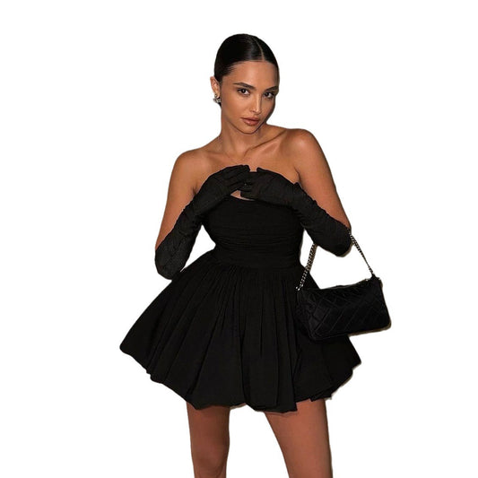 Robe courte bustier à coupe trapèze plissée de style Hepburn