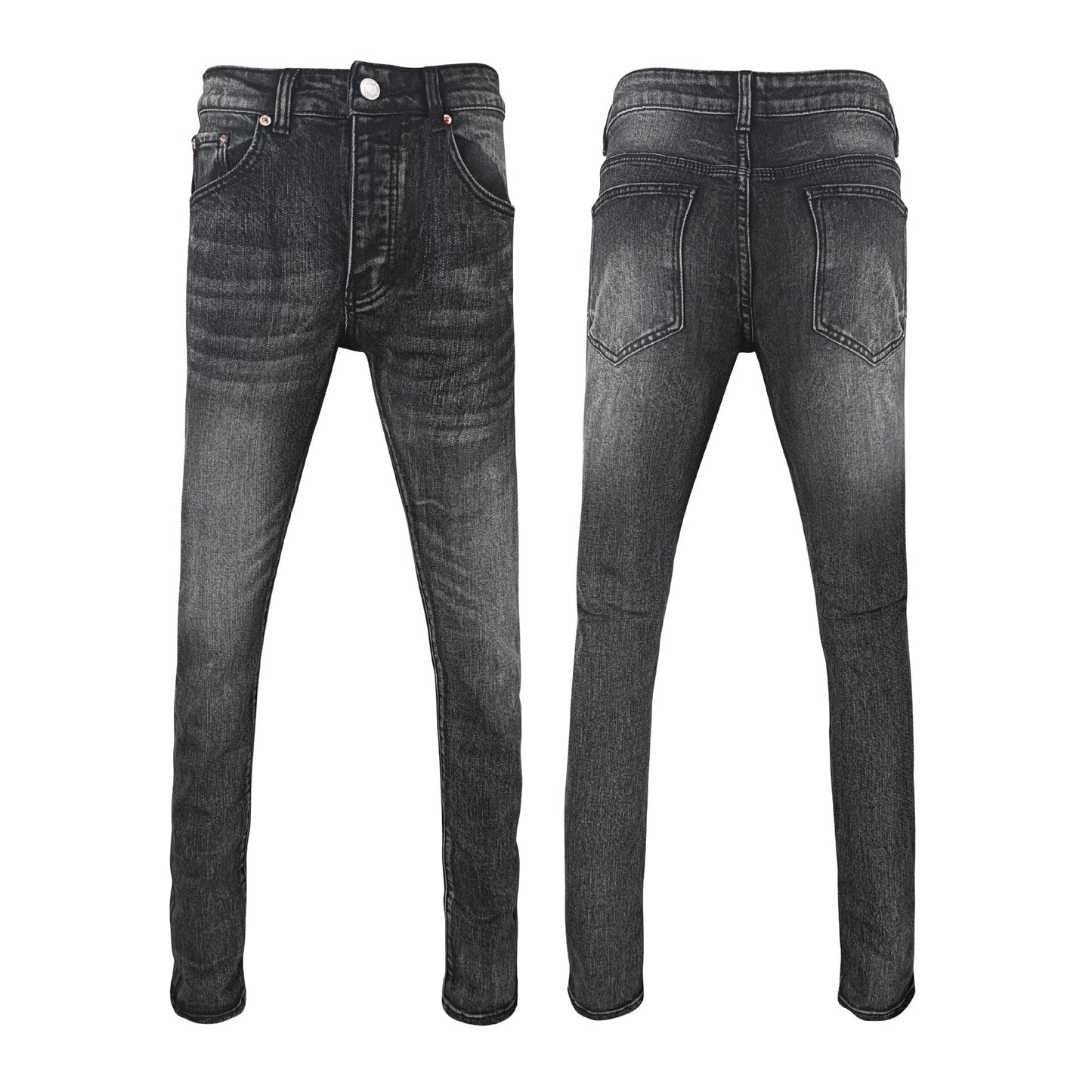 Men's Classic Charcoal Grey Skinny Jeans - Vintage Washed Denim with Natural Faded Details