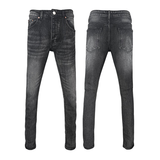 Men's Classic Charcoal Grey Skinny Jeans - Vintage Washed Denim with Natural Faded Details
