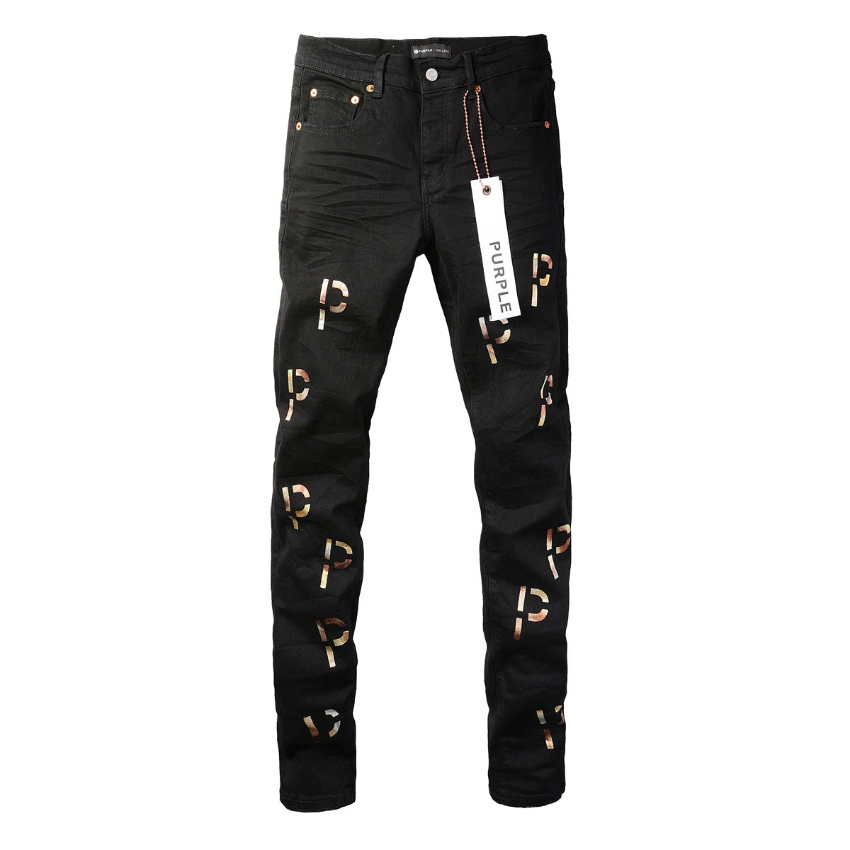 Nuevos pantalones vaqueros rotos con personalidad vintage y estampado de letras negras 9008