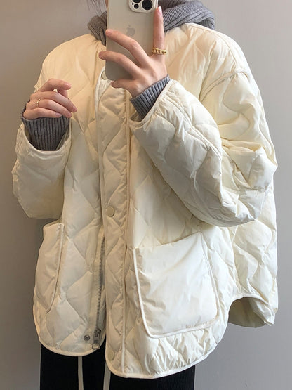 Down Jacket, White Duck Down, Women's Clothing, Winter, Loose, Rhombic Checkered