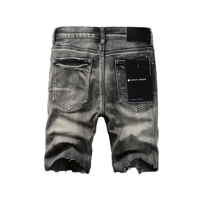 Short en jean noir High Street 5068 avec déchirures et patchs vieillis 