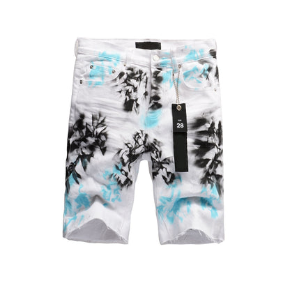 Short en jean blanc imprimé tie-dye 5065 avec un design élégant et unique 