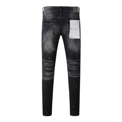 Jean avec peinture noire High Street vieillie 9002 Fashion Pants 