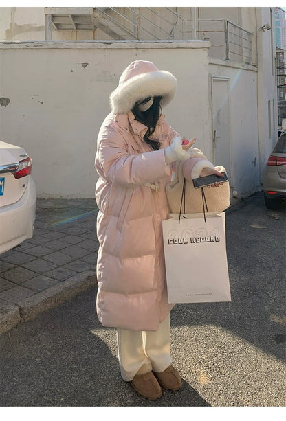 Chaqueta de plumón para mujer, de invierno, hasta la rodilla, holgada, de plumón de pato blanco