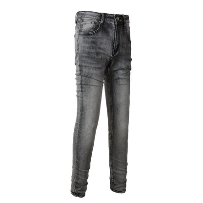 1319 Jeans tendance européens et américains High Street Jeans gris foncé pour hommes, coupe slim, petits pieds 