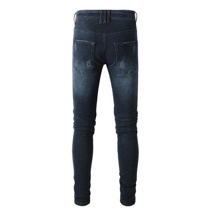 Jean slim extensible multi-poches bleu foncé tendance Locomotive High Street à petits pieds #1099 