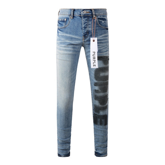 Pantalon skinny en denim bleu à pois noirs New Pop pour homme PB9052A 