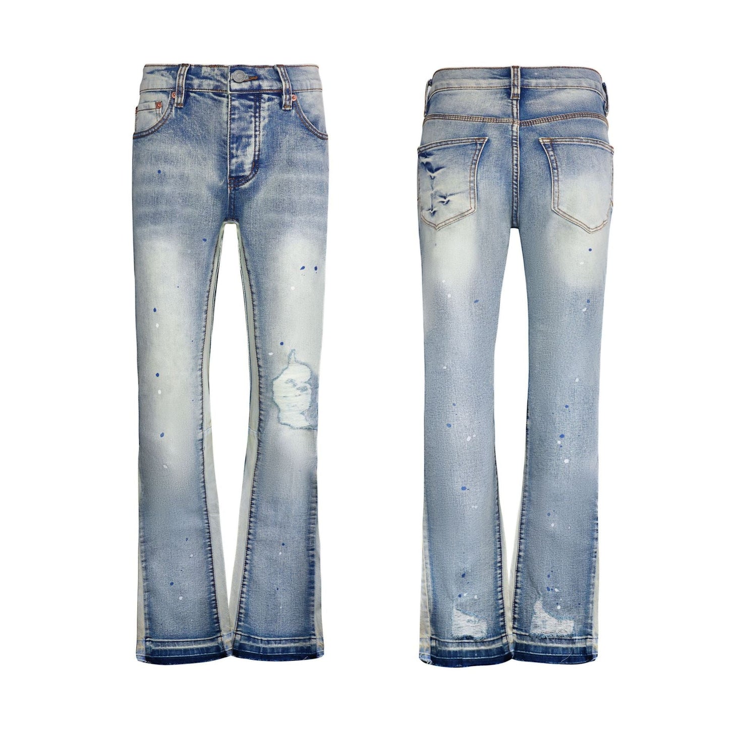Premium Light Wash Skinny Jeans for Men - Trendy Multi-color Paint Splatter Detail & Slim Fit