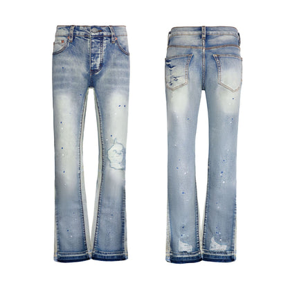 Premium Light Wash Skinny Jeans for Men - Trendy Multi-color Paint Splatter Detail & Slim Fit
