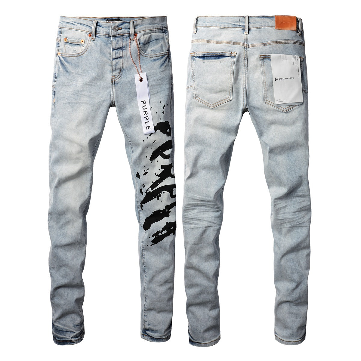 Pantalones vaqueros pitillo morados para hombre con detalle roto - Pantalones vaqueros de motociclista de moda con parches y diseño estampado - Pantalones vaqueros morados 