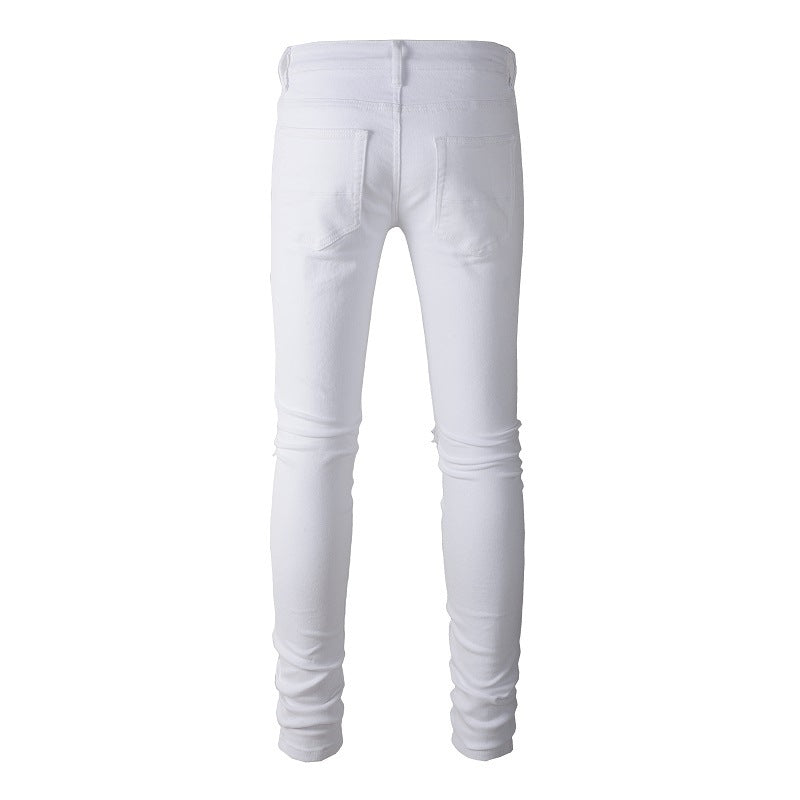 Jeans Slim Fit tendance pour hommes High Street Patch déchiré Pantalon de marque tendance Pantalon décontracté #897 