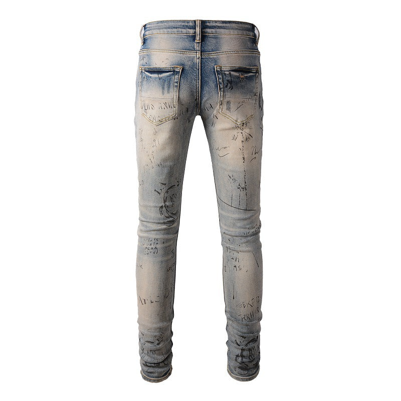 869 Fashion Street Spray Paint Lettre colorée Denim Coton Jeunesse Jeans Slim 