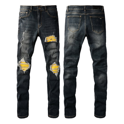 Jeans de créateur pour hommes Jeans pour hommes Jeans High Street Hole Star Patch Pantalons à empiècements brodés d'étoiles pour hommes et femmes Pantalons extensibles slim-fit Pantalons 40583 