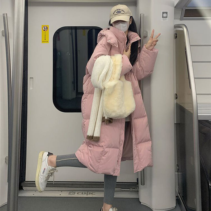 Chaqueta de plumón para mujer, nueva chaqueta de invierno gruesa y cálida con capucha por encima de la rodilla