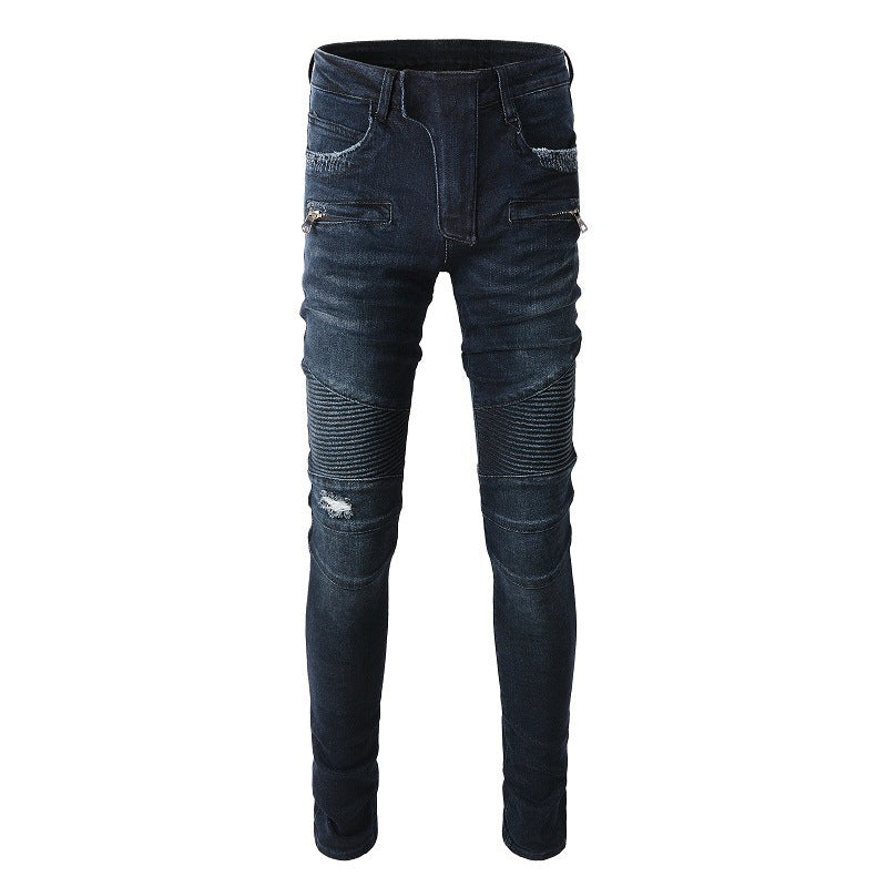 Jean slim extensible multi-poches bleu foncé tendance Locomotive High Street à petits pieds #1099 