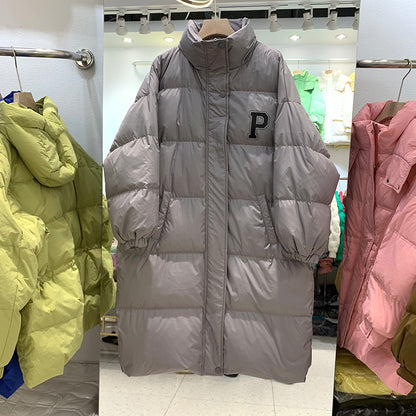 Chaqueta de plumón para mujer, de largo medio, holgada, de gran tamaño, de plumón de pato blanco en invierno