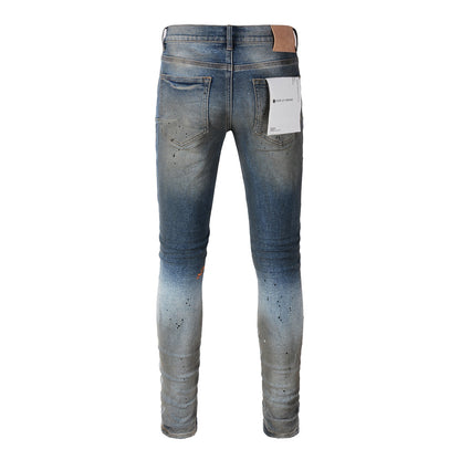 Jean déchiré violet pour hommes Pantalon en denim slim slim 2024 Jeans évasés de créateur pour hommes 